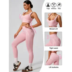 2026Women's Yoga Set 2 Piece High Waist Leggings with Sports Bra Butt Lifting Tummy Control Activewear for Workout Gym Running Breast Lift Tight Waist Lift Buttocks(send a gift)