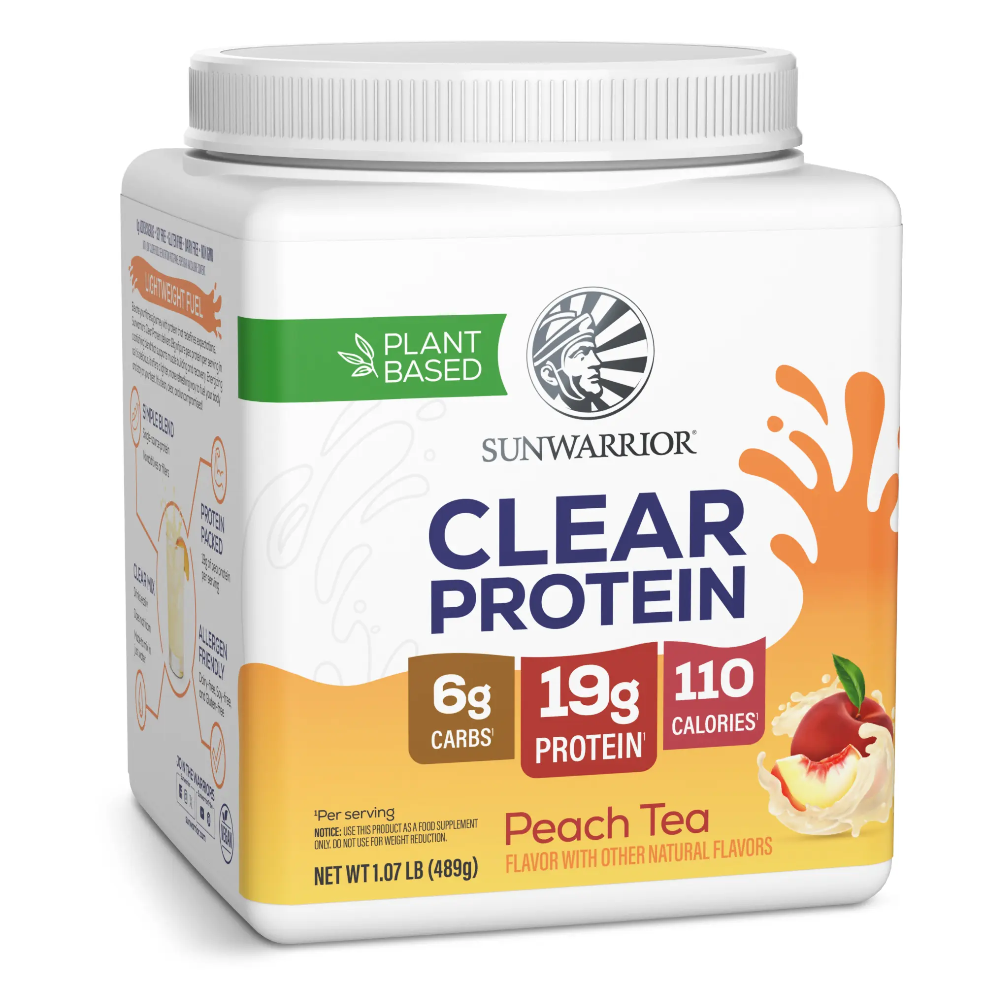 Clear Protein Powder Drink Mix, 19g Plant Pea Protein Isolate, Light & Refreshing Vegan Water Protein, Smooth No-Grit Formula, Easy Daily Hydration Supplement, 15 Servings (Peach or Lemon Tea Flavored)