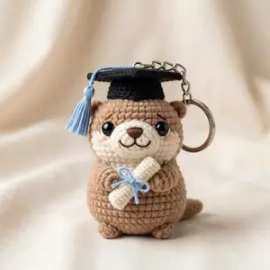 Crochet Graduation Otter Keychain, Handmade Amigurumi Otter with Diploma, Cute Grad Animal Plush Charm, Senior Graduation Gift