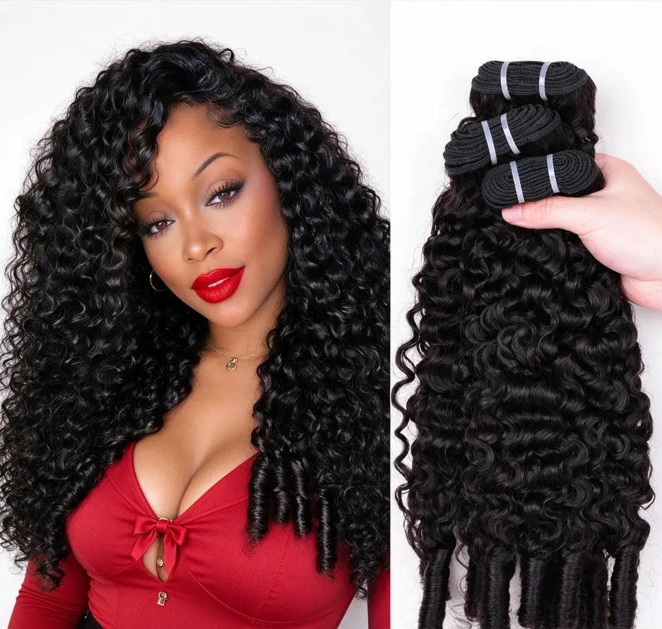 Msgem Hair 18A Raw Burmese Curly Human Hair Bundles - 100% Unprocessed Virgin, Volumizing Deep Pixie Curly Wave Extensions, Bundle Form, 3Pcs/Lot & 4Pcs/Lot, Daily Wear Pieces