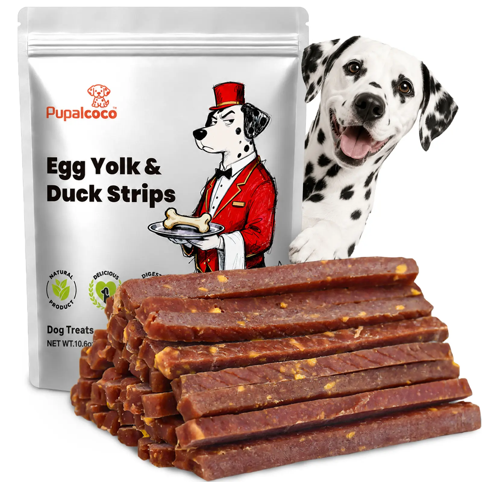 Duck Jerky Dog Treats, 100% Real Natural Duck & Egg Yolk Strips Dog Training Treats, High Protein, Low Fat, Soft Chewy Dog Snacks for Small, Medium, Large Dogs, Rawhide-Free, Easy to Digest, 10.6oz