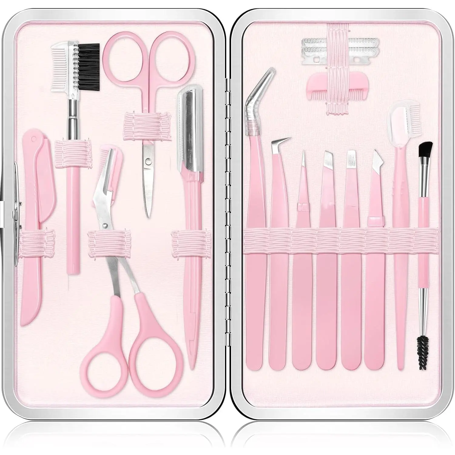 Eyebrow Kit, 17 in 1 Tweezers for Women Facial Hair, Hair Scissors with Comb, Eyebrow Trimmer, Brow Brushes, Hair Tools Travel Bag, Professional Grooming Tweezer Set