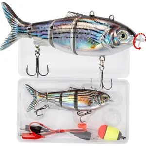 Robotic Swimming Lure 5.1" Fishing Lure 4-Segement Multi Jointed Swimbait Electric  LED Light USB Rechargeable Robotic Lure for Bass Trout Pike Fishing Tackle