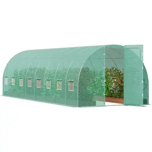 VEVOR Walk - in Tunnel Greenhouse, 29.2x9.7x6.5 ft Hoop House Greenhouse Tunnel, Plant Hot House with Galvanized Steel Frame, Green PE Cover, Roll - up Zipper Door and 12 Windows for OutdoorVEVOR Super Brand Day