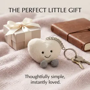 Cute Cream Heart Keychain, Soft Style Purse Charm, Trendy Key Ring