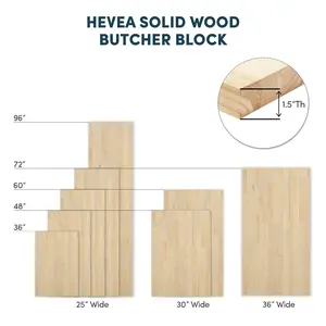 1.5 in. Thick Hevea Butcher Block Counter Tops, Unfinished Solid Rubber Wood Slabs in Multiple Sizes