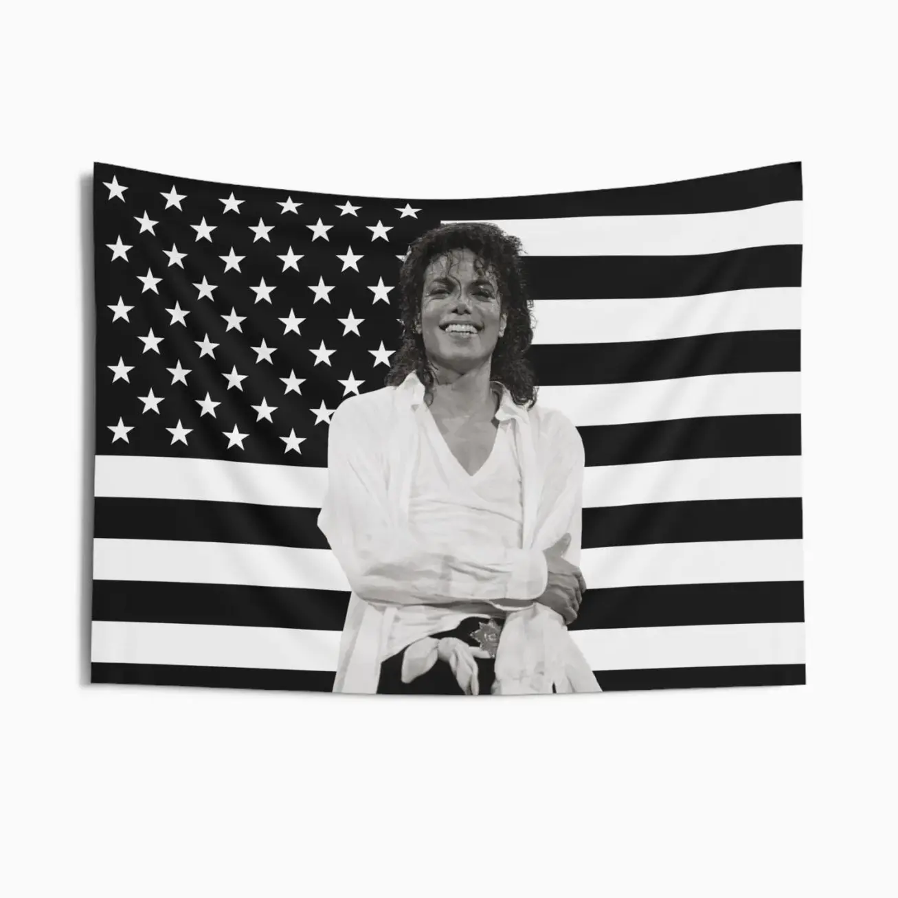 Michael Jackson Black & White American Flag Tapestry | MJ Portrait Wall Tapestry