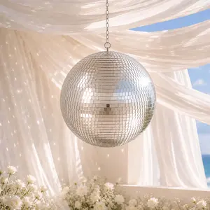 16" Large Silver Foam Disco Mirror Ball With Hanging Swivel Ring, Holiday Party Decor