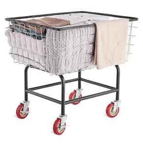 Wire Laundry Cart, 2.8 Bushel Rolling Hamper with Wheels, 26.7''x21.7''x26.4'' Steel Laundry Basket Cart with Casters & Brake for Laundry Room, Home, Apartments Default