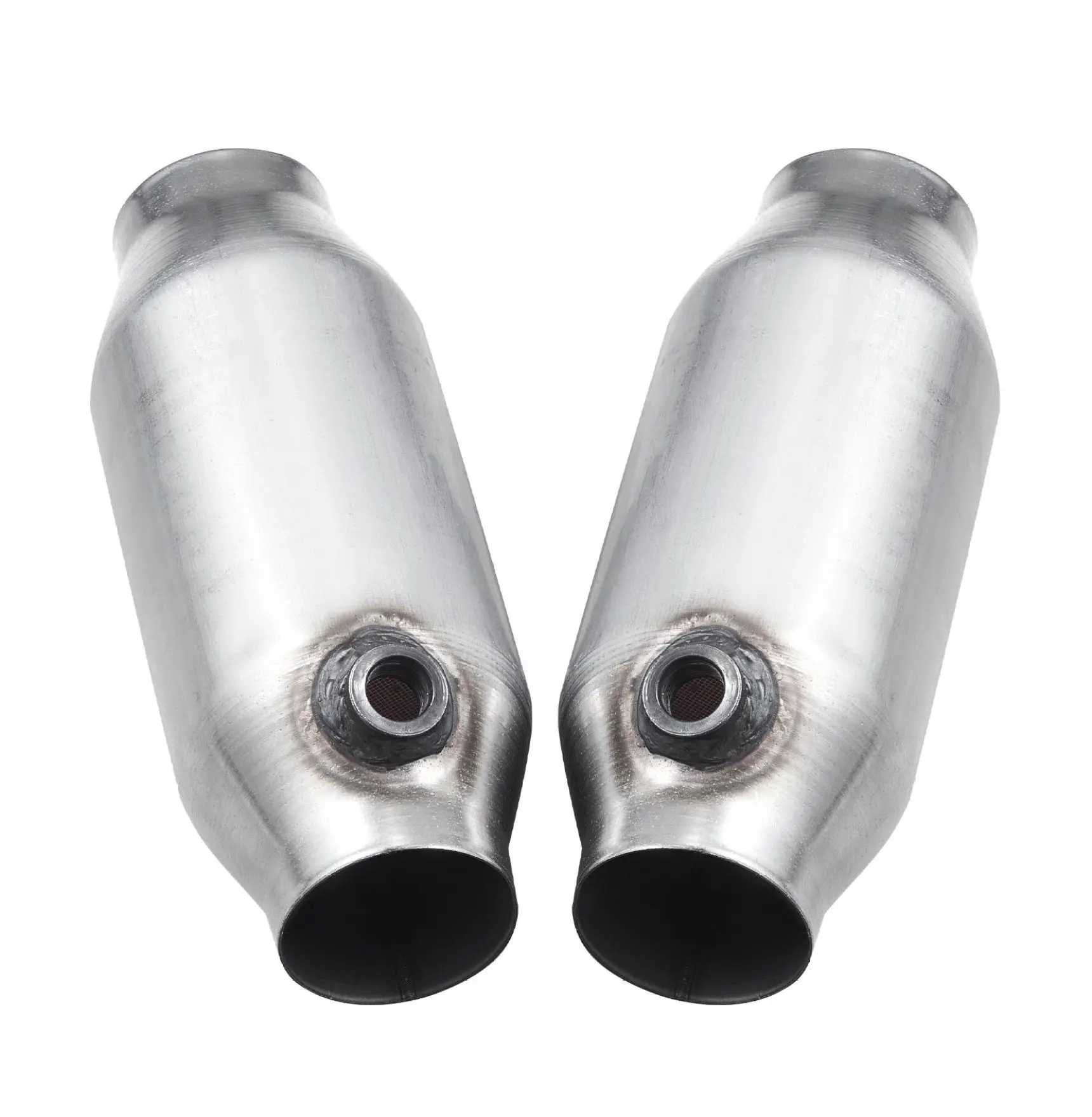 2.5 Inch Catalytic Converter 2 Pack, High Flow Universal Catalytic Converter with O2 Port, Stainless Steel Exhaust Catalytic Converter for Vehicle Emission, Direct Replacement Default
