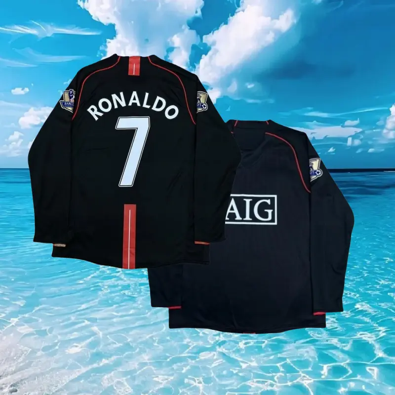07 08C7 Cristiano Ronaldo Away Black Long SleeveVintageSoccer Jersey Fan Edition Classic fashion cool andversatilejersey