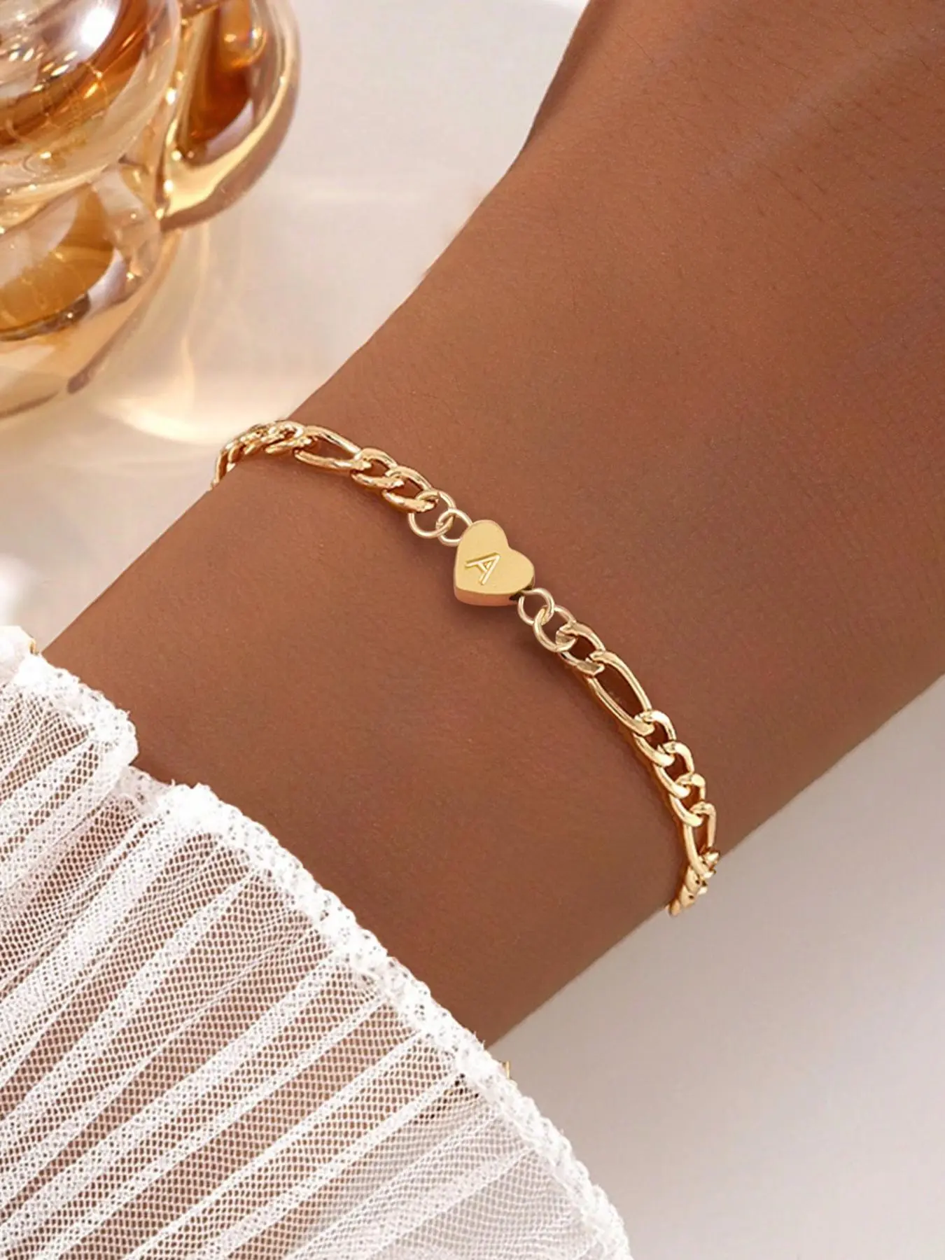 Heart & Letter Design Bracelet, Letter Link Bracelet, Stainless Steel Chain Bracelet for Women, Heart Shaped Bracelet, Fashion Wrist Jewelry for Party, Daily Clothing Decor, Trendy All-match & Exquisite Jewelry for Gift