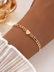 Heart & Letter Design Bracelet, Heart Shaped Bracelet, Stainless Steel Chain Bracelet for Women, Fashion Jewelry for Party, Daily Clothing Decor, Trendy All-match & Exquisite Jewelry for Gift