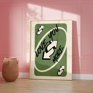 Retro Color "Love You More" Uno Reverse Playing Card Artistic Printable Wall Art - Multi-Size Girly Preppy Waterproof Unframed Painting, Boxing Room & Kitchen Decoration, Valentine's Day Home Decor Poster