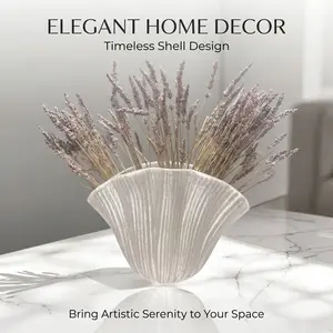 3D Printed Ribbed Glass Vase, Frosted Shell Vase for Dried Flowers, Aesthetic Fluted Vase for Home Decor