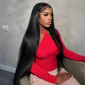 Tuneful 13x6 Lace Front Wigs Human Hair for Women Straight Hair 180 Density HD Transparent Lace Front Wigs Human Hair Pre Plucked with Baby Hair Natural Black Color