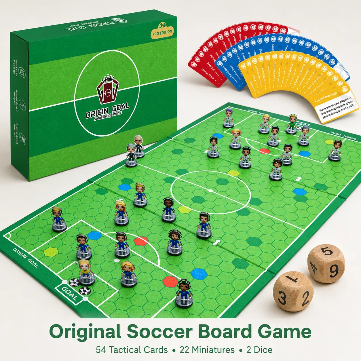 Origin Goal Inside Soccer Board Game, Interactive Tabletop Football Strategy Game Set with 54 Tactical Cards, 22 Miniatures & 2 Dice, Indoor Family Party Game, Soccer Toy Gift for Kids, Teens & Football Fans