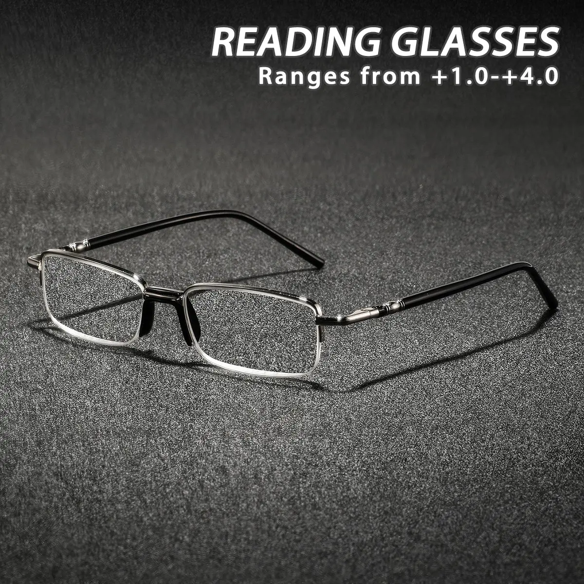 Men's Metal Square Half Frame Reading Glasses, Small Lightweight Portable Retro Casual Fashion Eyewear, Suitable for Daily Wear, High Quality Eyewear