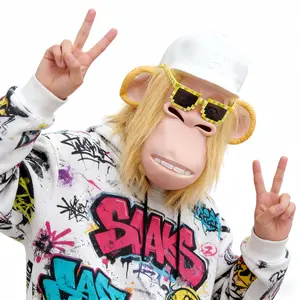 Fun yellow-fur gorilla latex mask, cool monkey mask, realistic ape mask, includes adjustable pixel sunglasses, Halloween cosplay party and short video prank, full-head animal mask