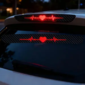High-Position Brake Light Sticker, Heartbeat Ecg Tail Light Sticker, 3D Carbon Fiber, Matte Finish, Car Safety Decal, Vinyl Material, Universal Car Sticker