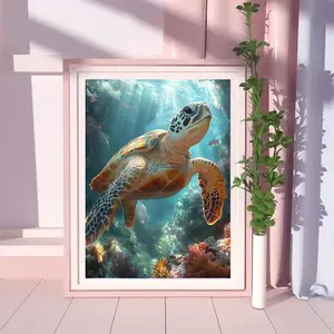 5D DIY Full Drill Round Diamond Painting - Diamond Art Kit, Turtle, Underwater, Coral Mosaic, Canvas - DIY Wall Art, Home Decoration, Suitable for Halloween and Christmas, Birthday and Anniversary Gifts