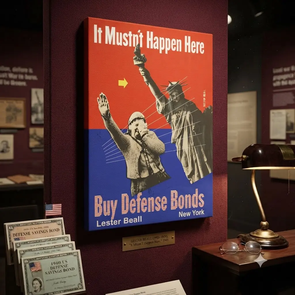 Vintage WWII Propaganda Split Colors Liberty Statue Canvas Wall Art - "It Mustn’t Happen Here" Defense Bonds Stripe Raw Waterproof Poster Print, Multi-Size Home Decor Collectibles, Office History Room Decoration Gift For Military Collectors