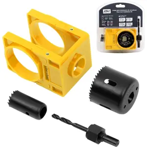Door Knob Hole Saw Kit, Deadbolt Installation Kit with Door Knob Jig Kit Door Lock Installation Kit Door Hole Drilling Kit for Wooden Doors (Yellow)