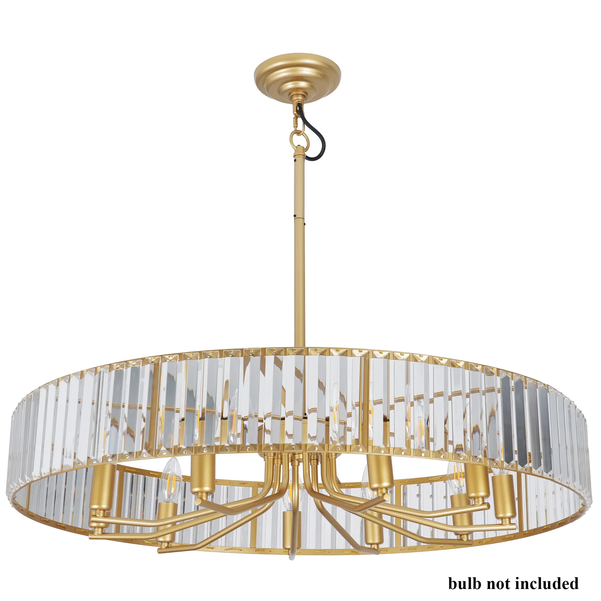 Crystal Chandelier for Dining Room, 10-Light Modern Semi Flush Mount Ceiling Lighting Fixtures, Round Kitchen Fixtures Ceiling, Hanging Drum Pendant Lights for Living Room Bedroom Foyer