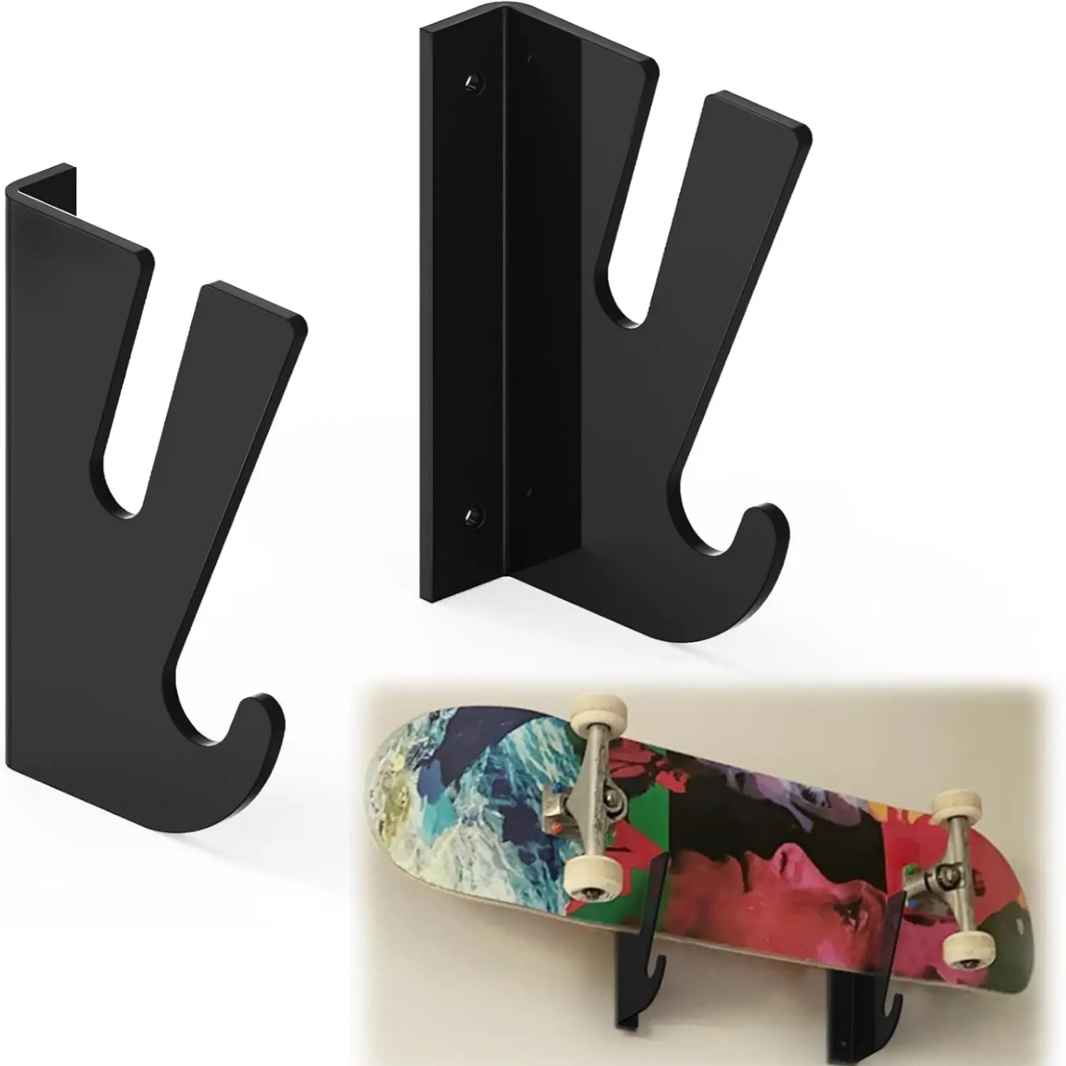 2pcs Wall Mounted Skateboard Holder, Gear Dual-layer Storage Rack For Efficient Display And Organization Living Room Garage Design Organiser Suitable Equipment Hook