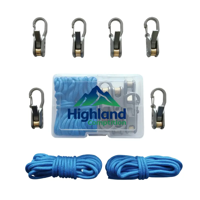 Highland Competition Rope Tightening Tool & Tensioner with Heavy-Duty Tie Down, Reflective Cord, Rollercam Technology - Retractable Alloy Buckle Rope for Outdoor Enthusiasts, Ideal for Camping Tent Building, Tarp Tie Downs (6)