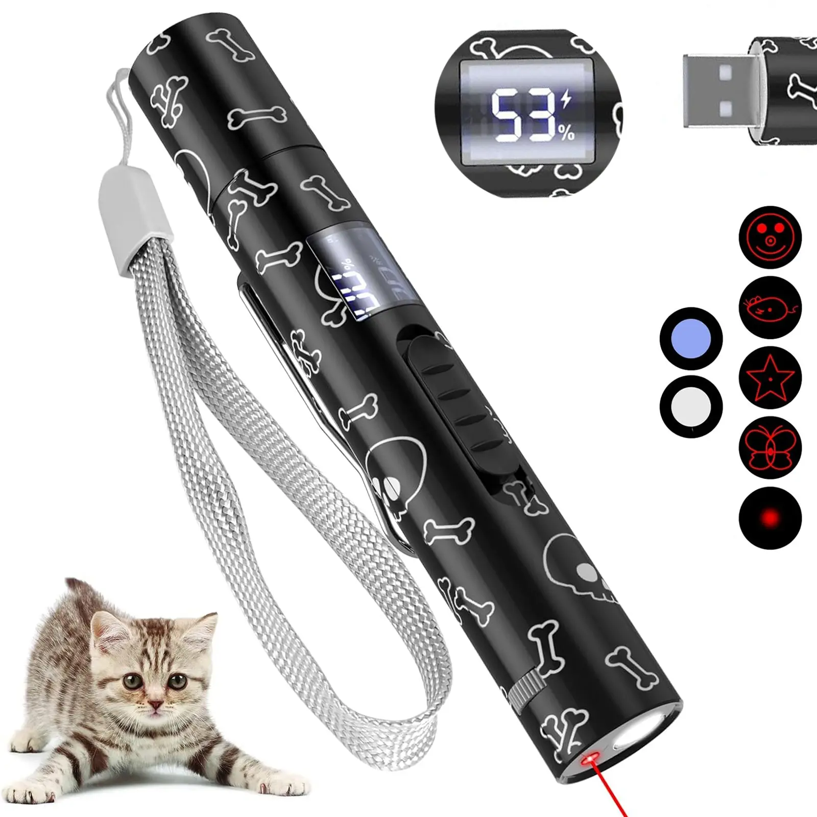 7-In-1 Digital Display Pet Laser Cat Toy, USB Rechargeable, 5 Adjustable Modes, Training, UV Detection, Indoor Use, Suitable for Cats and Dogs, Laser Pointer
