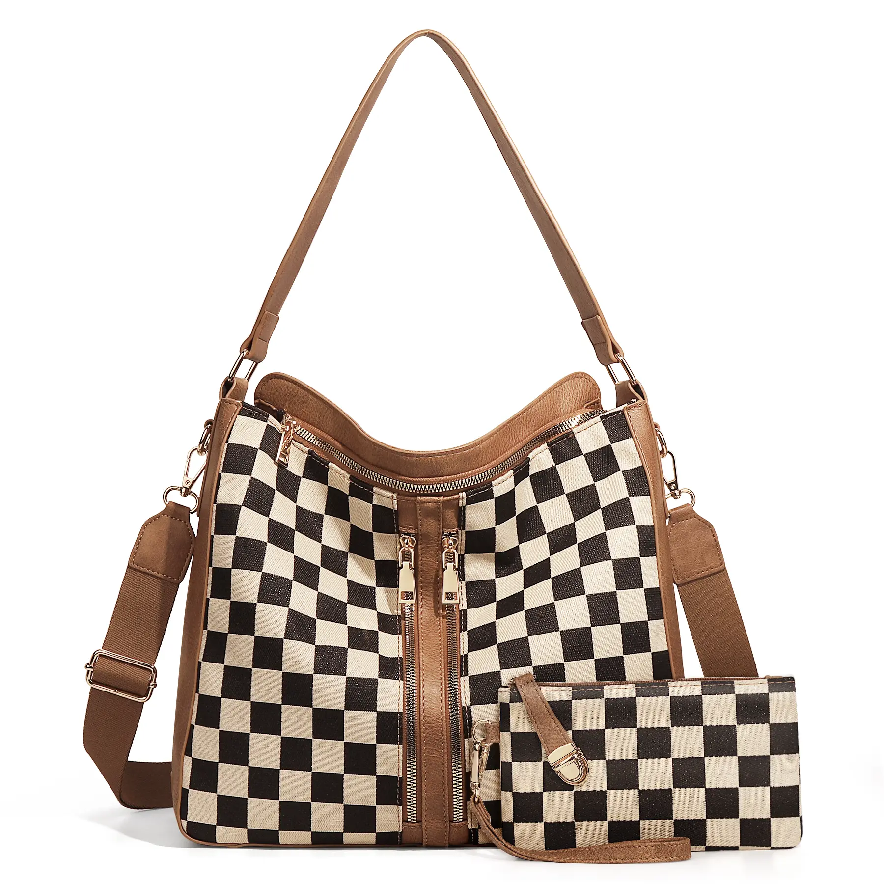 Checkerboard Plaid Checkered Women Large Crossbody Bags Ladies Satchel Shoulder Handbags Purse and Wallet Set for Women Totes, Versatile High-quality Daily Commuting Bag, with Adjustable Shoulder Strap for Work Shopping and Travel