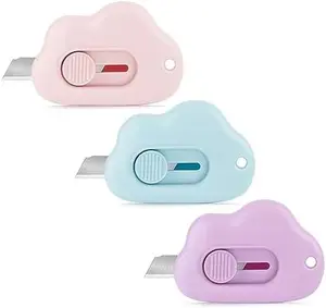 3 Pack Cute Box Cutters, Retractable Mini Letter Opener, Cloud Paper Cutter for Keychain, Pocket, Package, Mail & DIY Projects