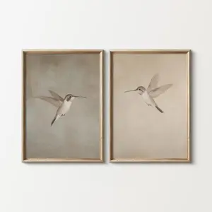 Hummingbird Paintings Set of 2 Wall Art_ Print Birds Art