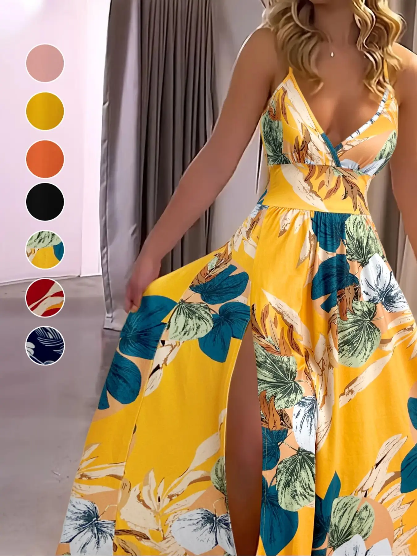 Women's Cami Dress, Spaghetti Strap Boho Fashion Casual Sleeveless Long Dress for Beach Holiday Vacation, Ladies Summer Clothes Casual Boho Chic, Bohemian Summer Dress