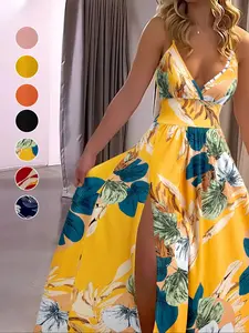 Women's Cami Dress, Spaghetti Strap Boho Fashion Casual Sleeveless Long Dress for Beach Holiday Vacation, Ladies Summer Clothes