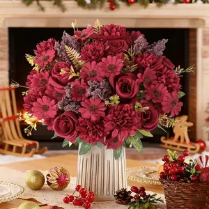 6 Pack Artificial Flowers, Faux Floral Arrangements, Silk Roses Bouquet with Pink Flowers for Decorative Centerpiece Table Wedding Party Home Spring Decor