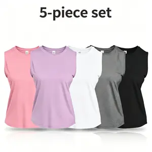 Women's 5-Piece Oversized Sports Tank Top Set Multi-Color Breathable Fitness Wear for Gym Everyday Use Comfortable Versatile,summerwins
