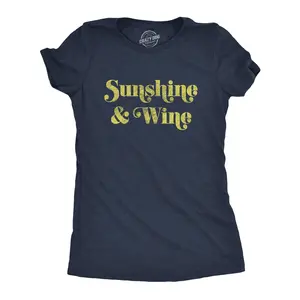 Womens Sunshine and Wine T Shirt Funny Summertime Drinking Vino Graphic Tee Funny Womens T Shirts Cute Vintage Fashion Casual Ladies T-Shirt Gift Wine Tops for Women Funny Summer Top Women's Novelty Tees Navy