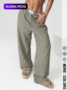 Women's Striped Textured Wide Leg Pants, Casual Lounge Pants for All Seasons, Stylish and Comfortable Long Trousers, Perfect for Casual and Formal Wear