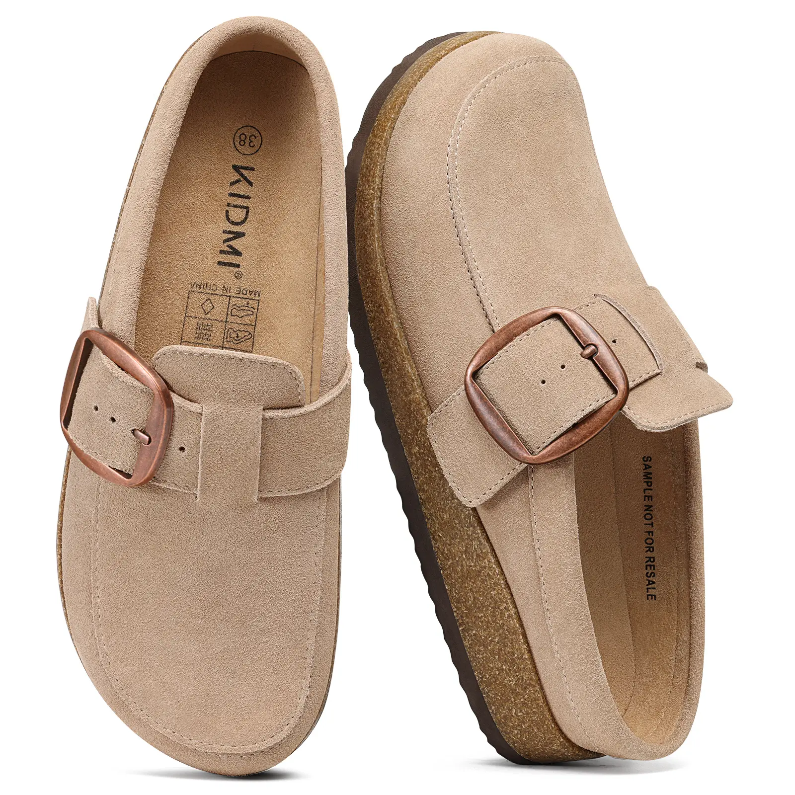 KIDMI Genuine Leather Clogs for Women Memory Foam and Water Resistant Mules Slip-on Shoes with Big Buckle Durable Clogs Casual Shoes for Women Footwear