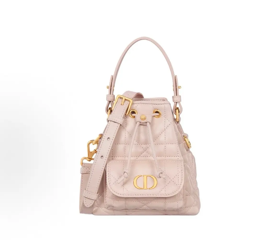 Pre-owned Dior Caro Mini Bucket Bag, Blush Pink Macrocannage Lambskin, Microchipped【2604409】
