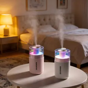 New Mini Humidifier for Bedroom Car Office Desktop Home Use, Large Capacity USB Powered Humidifier with Seven Color Atmosphere Light