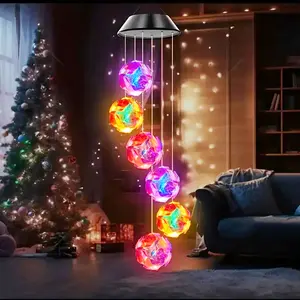 Colorful Solar Wind Chime Light, 6LED Rose Shape Design, Outdoor Garden Lawn Chandelier, Light Sensor Control, No Remote Control, Suitable for Outdoor Garden, Patio, Sidewalk, Party Decoration and Holiday Gift