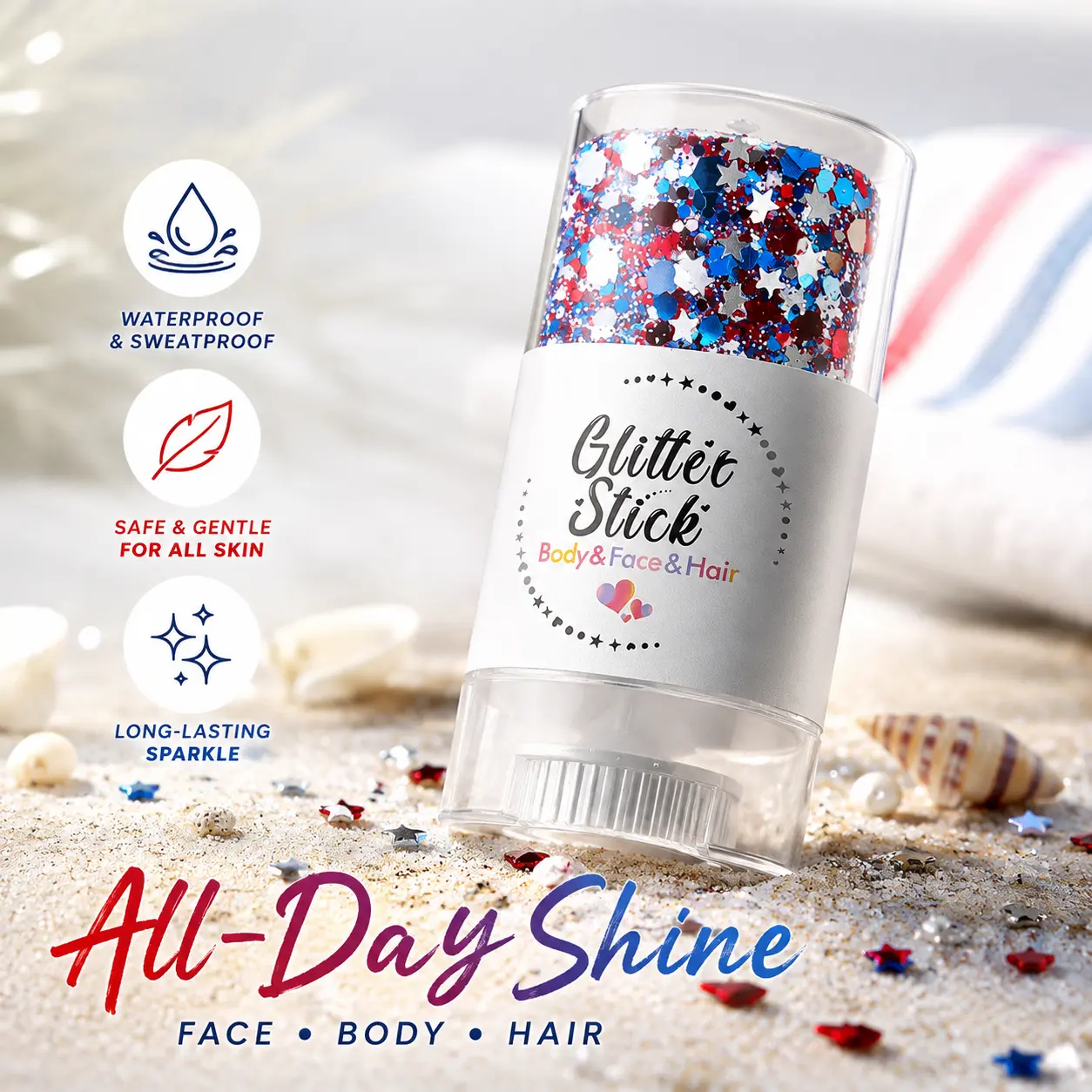 Face & Body Glitter Stick, Shimmer Makeup Stick for Festivals, Concerts, Parties & Creative Looks