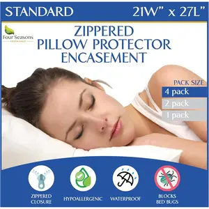 Pillow Protectors (Set of 4) Hypoallergenic Pillow Cover Waterproof Dust Allergen Proof Zippered Encasement