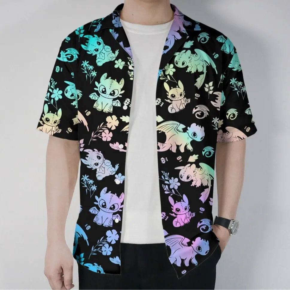 Toothless Hawaiian Shirt, Dragon Outfit for Summer, 3D Shirt Beachwear, Tropical Button Up Shirt, Night Fury How To Train Your Dragon Shirt