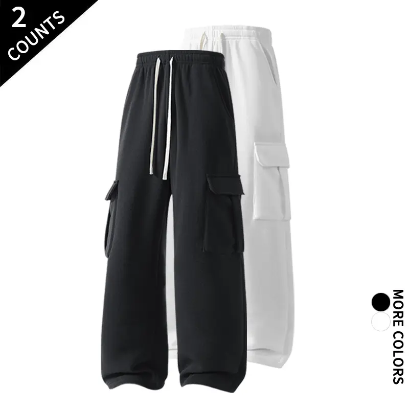 2-Pack! A lifesaver for busy people! Elastic-waist cargo sweatpants, loose straight cut that flatters and conceals curves; versatile for everyday wear, commuting, sports, and school—suits all body types.