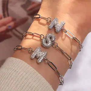 zircon Bubble 26 letters bracelet golden/silverpaper clip chain adjustable hand jewelry female jewelry