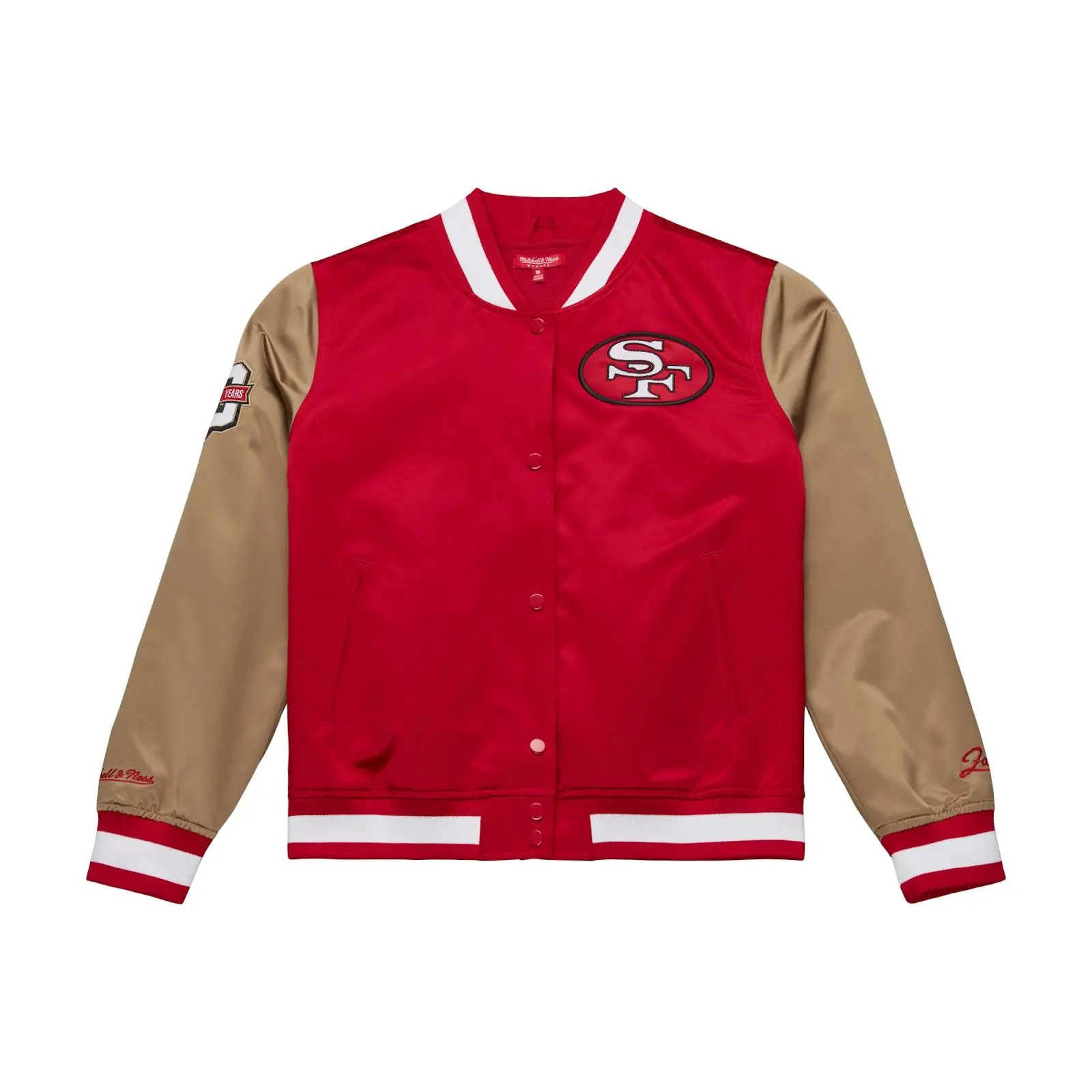 San Francisco 49ers Red 80th Anniversary Satin Full-Snap Jacket NFL Throwback Outerwear Vintage Fan Gear Mitchell & Ness
